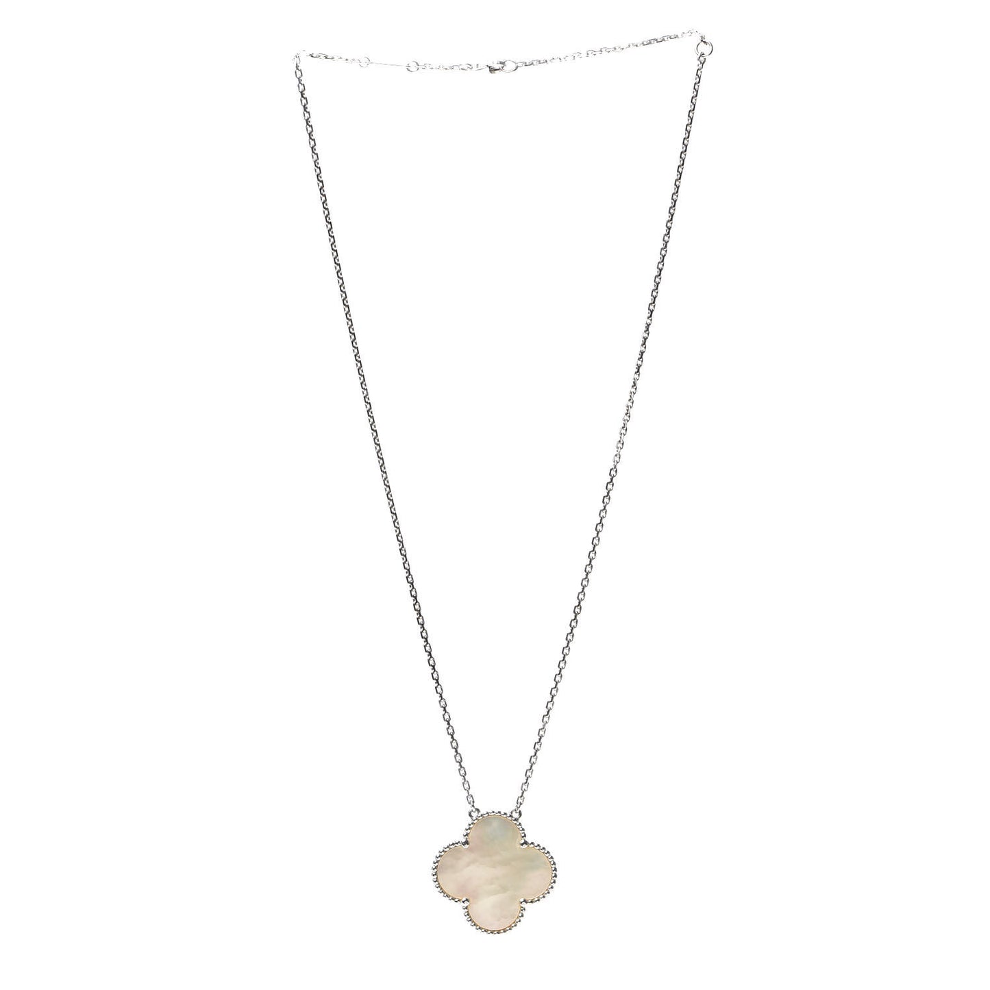 18K White Gold Mother of Pearl Magic Alhambra Pendant Necklace