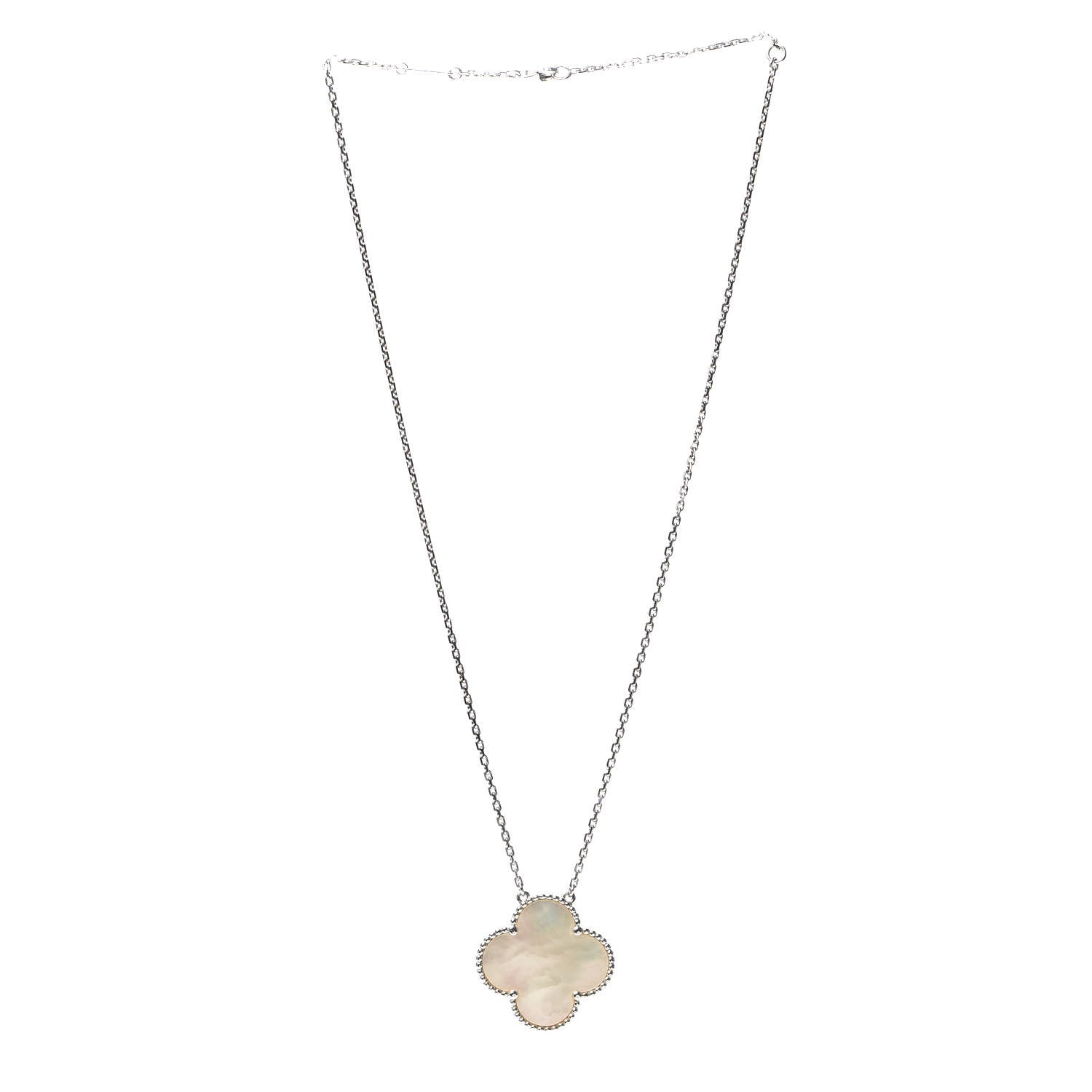 Van Cleef & Arpels 18K White Gold Mother of Pearl Magic Alhambra Pendant Necklace 3 of 7