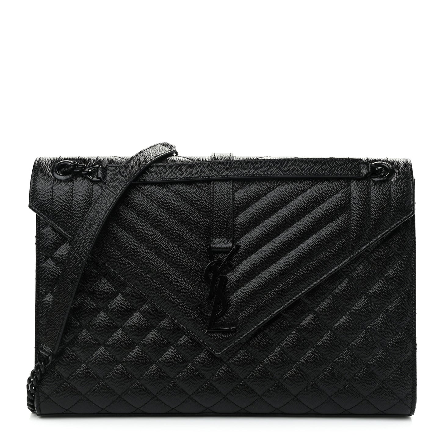 Grain De Poudre Textured Mixed Matelasse Large Triquilt Monogram Monochrome Satchel Black