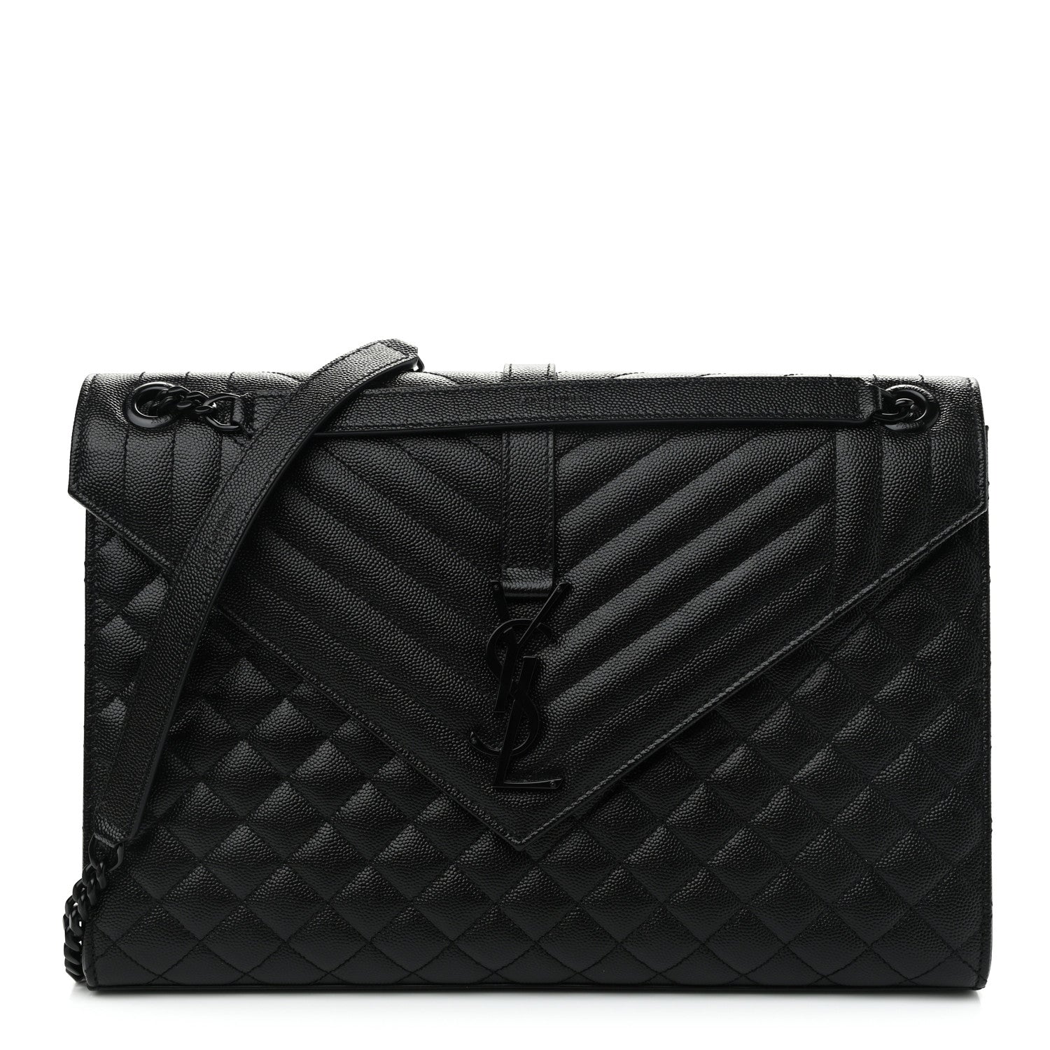 Saint Laurent Grain De Poudre Textured Mixed Matelasse Large Triquilt Monogram Monochrome Satchel Black 1 of 11