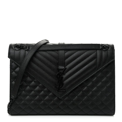 Saint Laurent Grain De Poudre Textured Mixed Matelasse Large Triquilt Monogram Monochrome Satchel Black 1 of 11