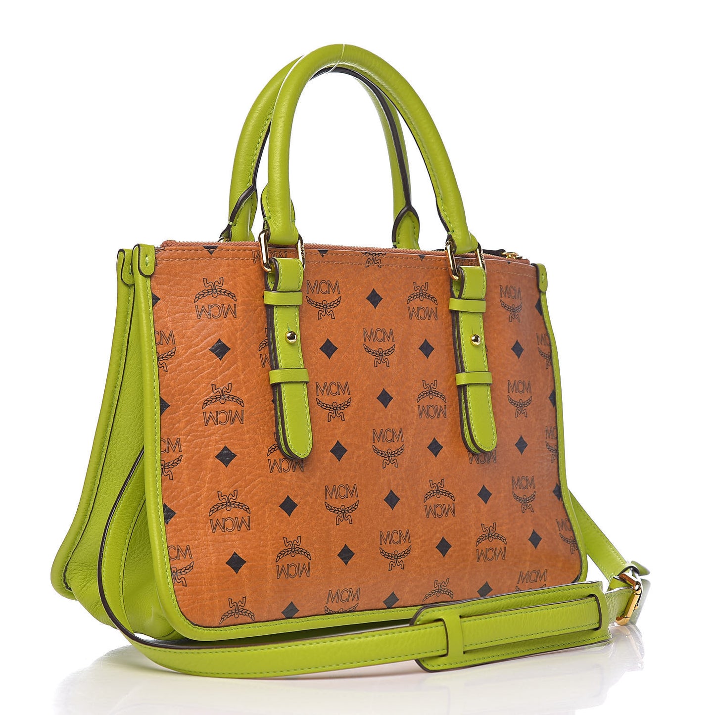 Visetos Double Zip Tote Cognac Green
