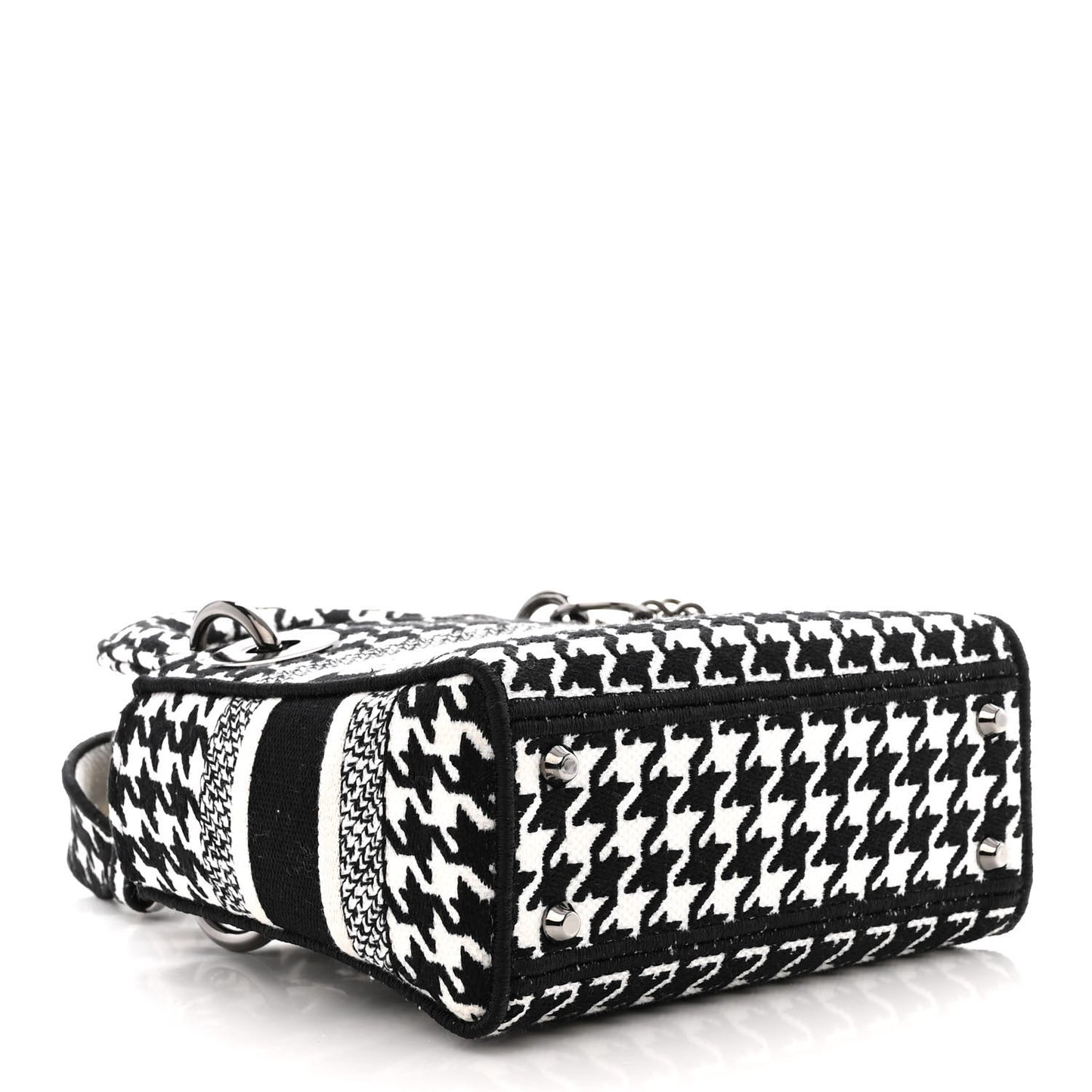 Canvas Houndstooth Embroidered Mini Lady D-Lite Black White