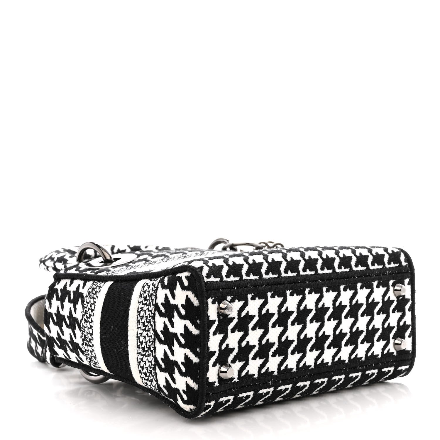 Christian Dior Canvas Houndstooth Embroidered Mini Lady D-Lite Black White 4 of 11