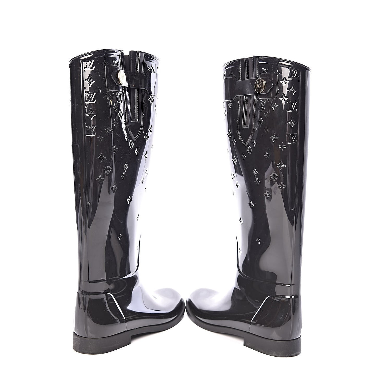 Rubber Embossed Monogram Drops High Rain Boots 37 Black