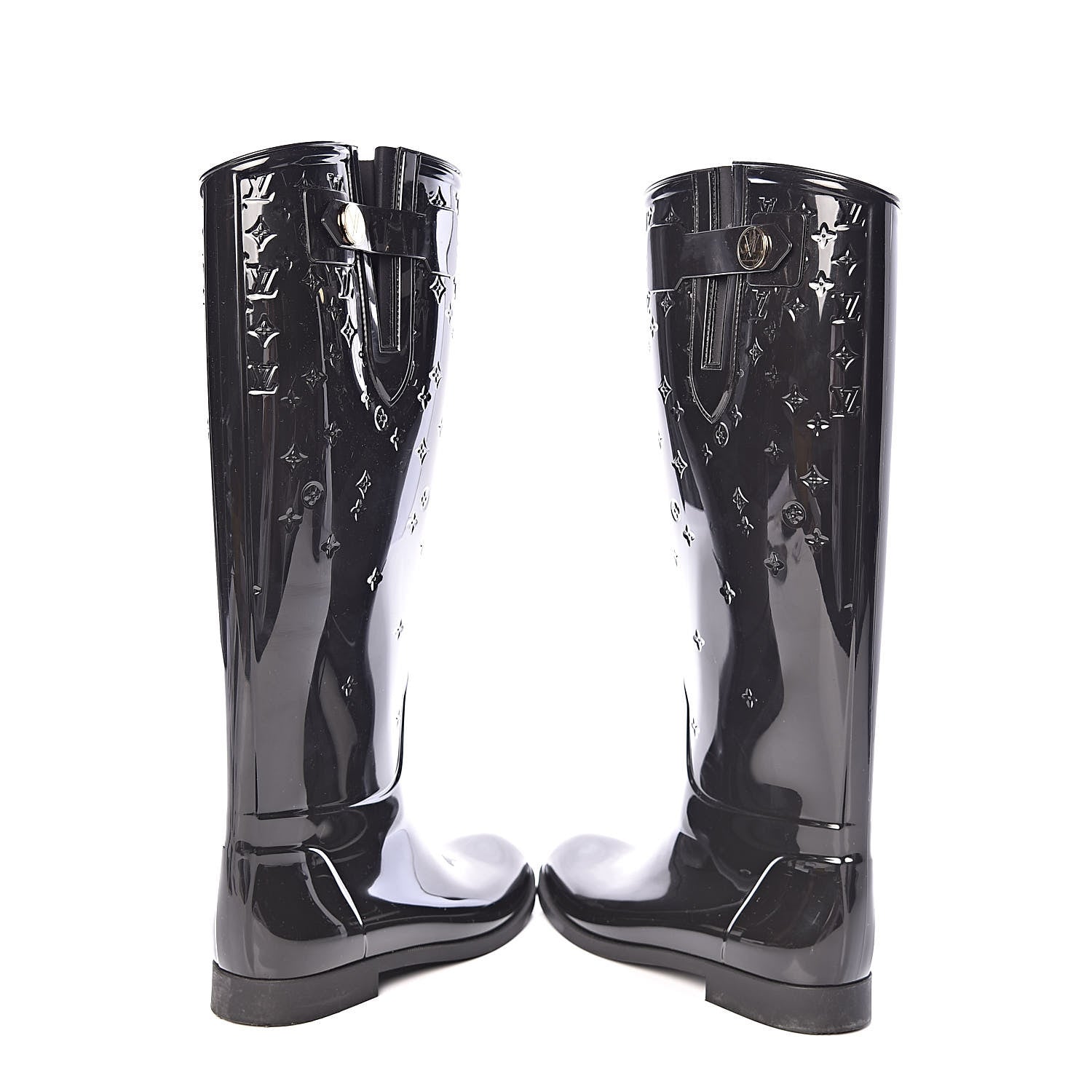 Louis Vuitton Rubber Embossed Monogram Drops High Rain Boots 37 Black 6 of 10