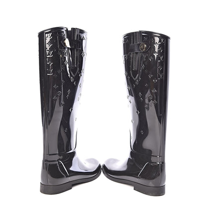 Louis Vuitton Rubber Embossed Monogram Drops High Rain Boots 37 Black 6 of 10