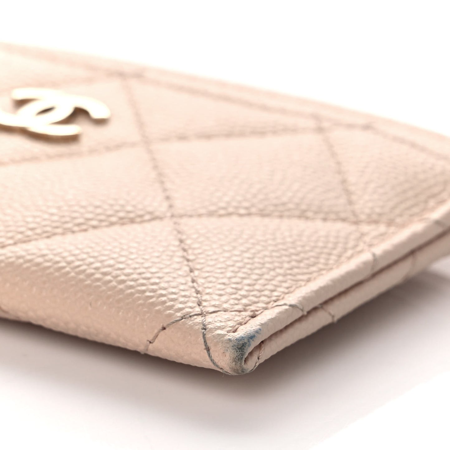 Caviar Quilted Card Holder Light Beige