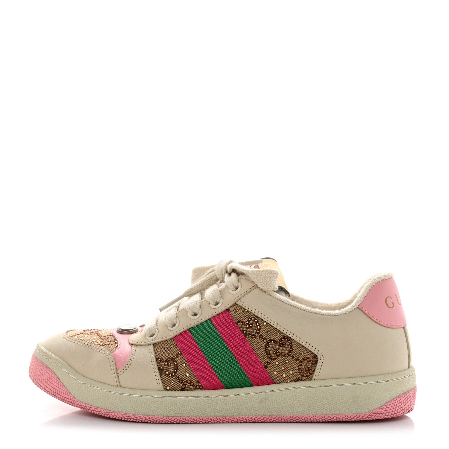 Gucci GG Monogram Nubuck Web Womens Screener Sneakers 37 New Sand Dusty Milk Pink 1 of 9