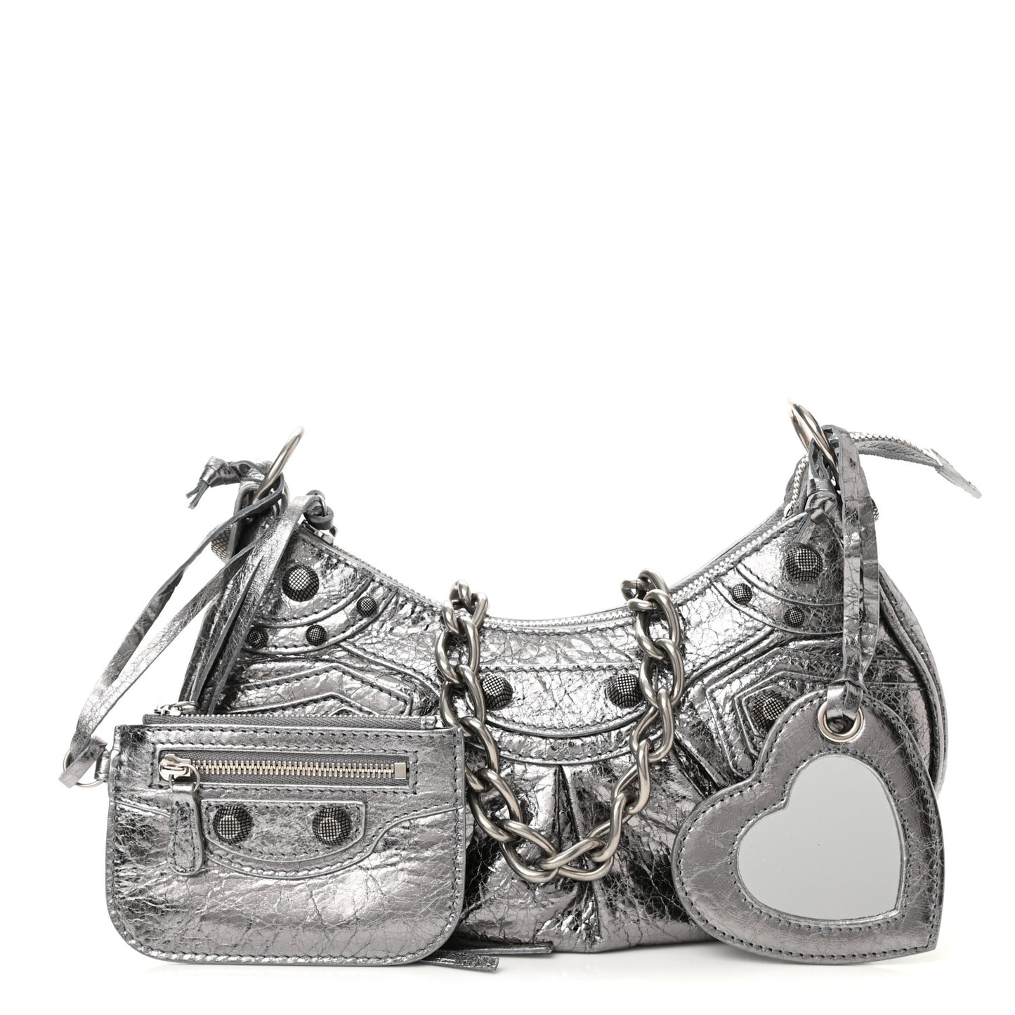 Metallic Agneau Arena Le Cagole Chain Shoulder Bag XS Silver