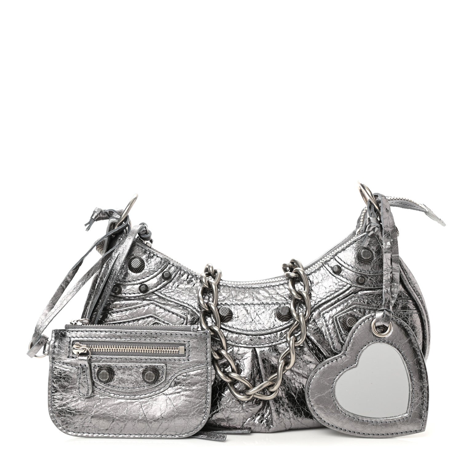 Balenciaga Metallic Agneau Arena Le Cagole Chain Shoulder Bag XS Silver 1 of 8