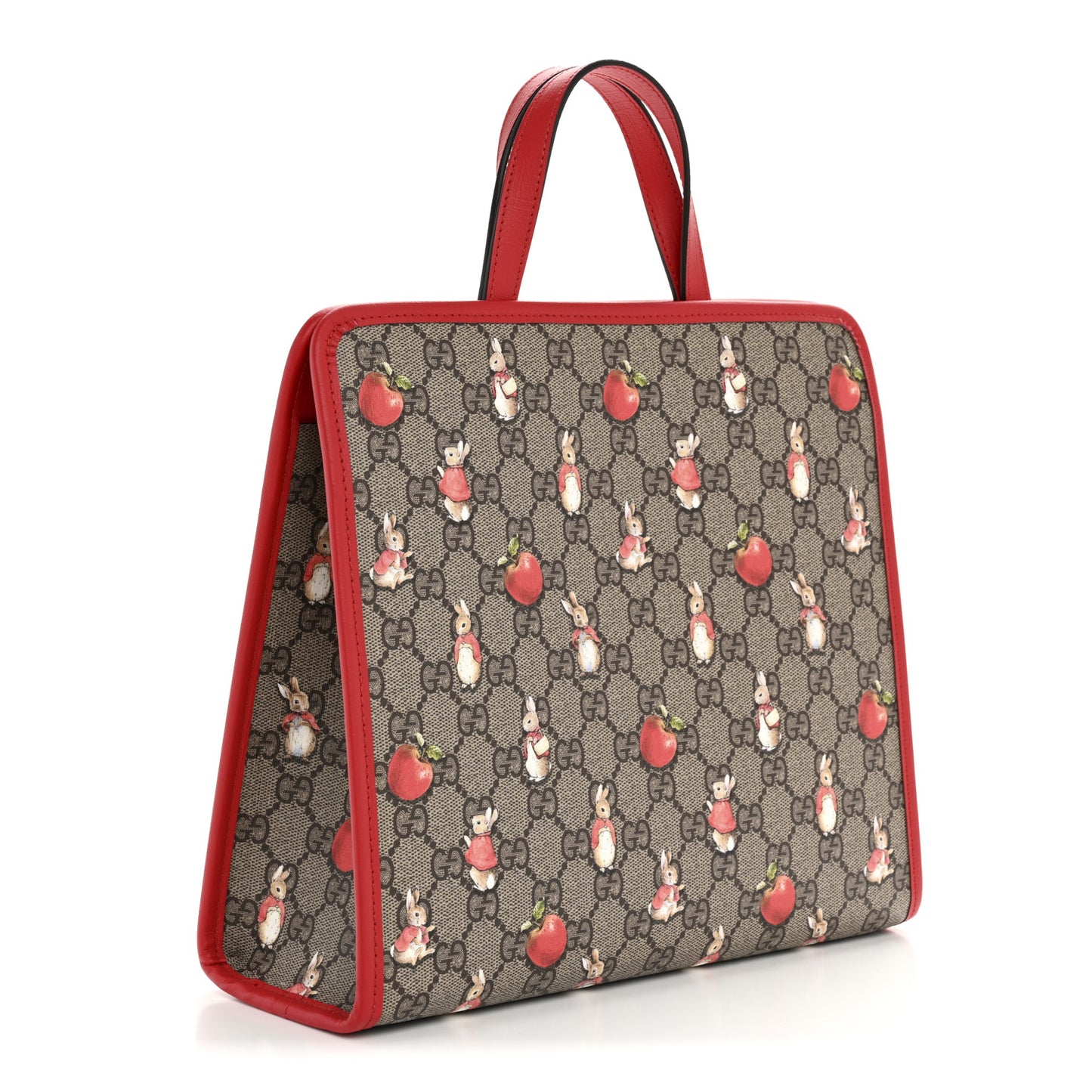 X Peter Rabbit GG Supreme Monogram Rabbit Apple Childrens Tote Beige Ebony Multicolor Bright Hibiscus