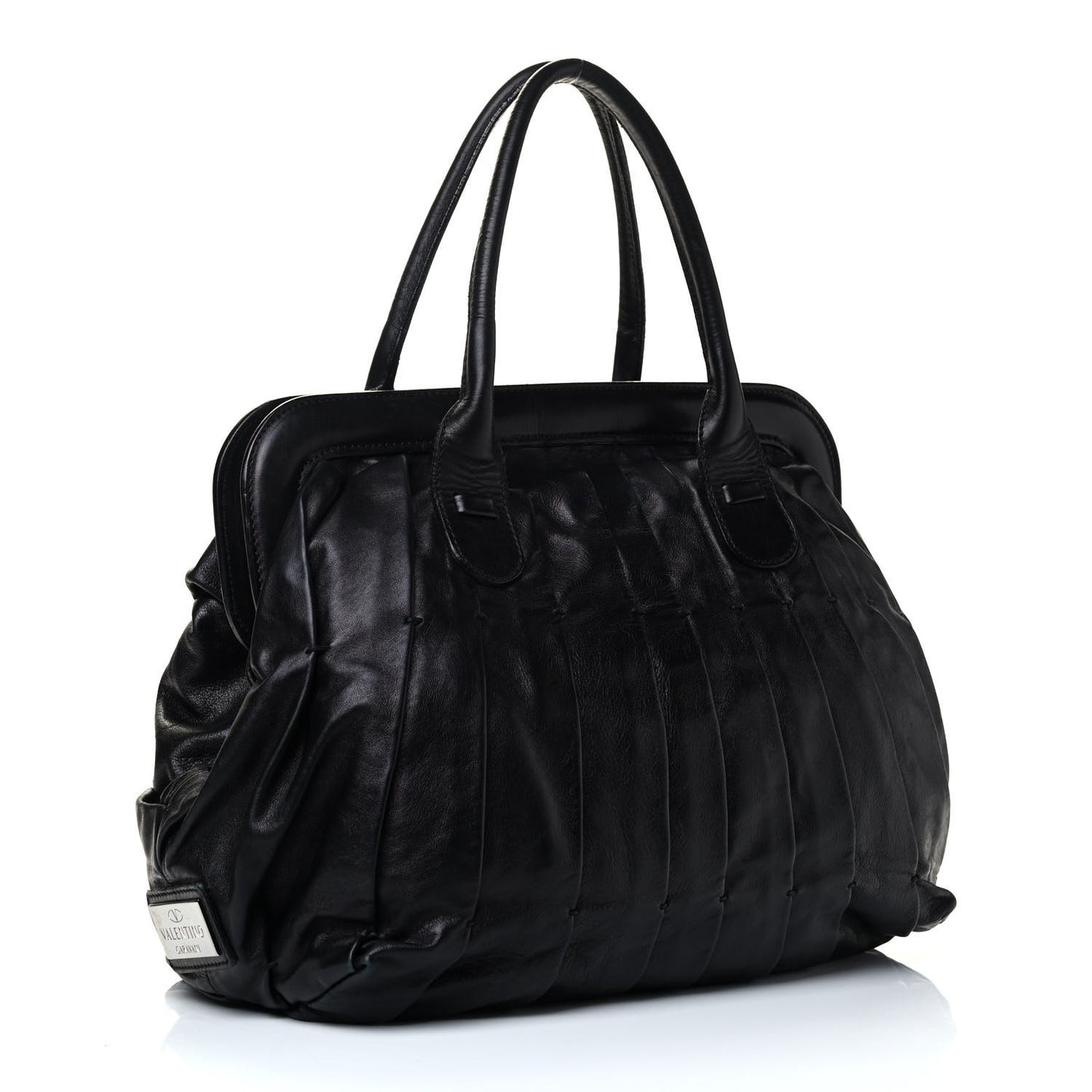 Lambskin Pleated Frame Tote Black