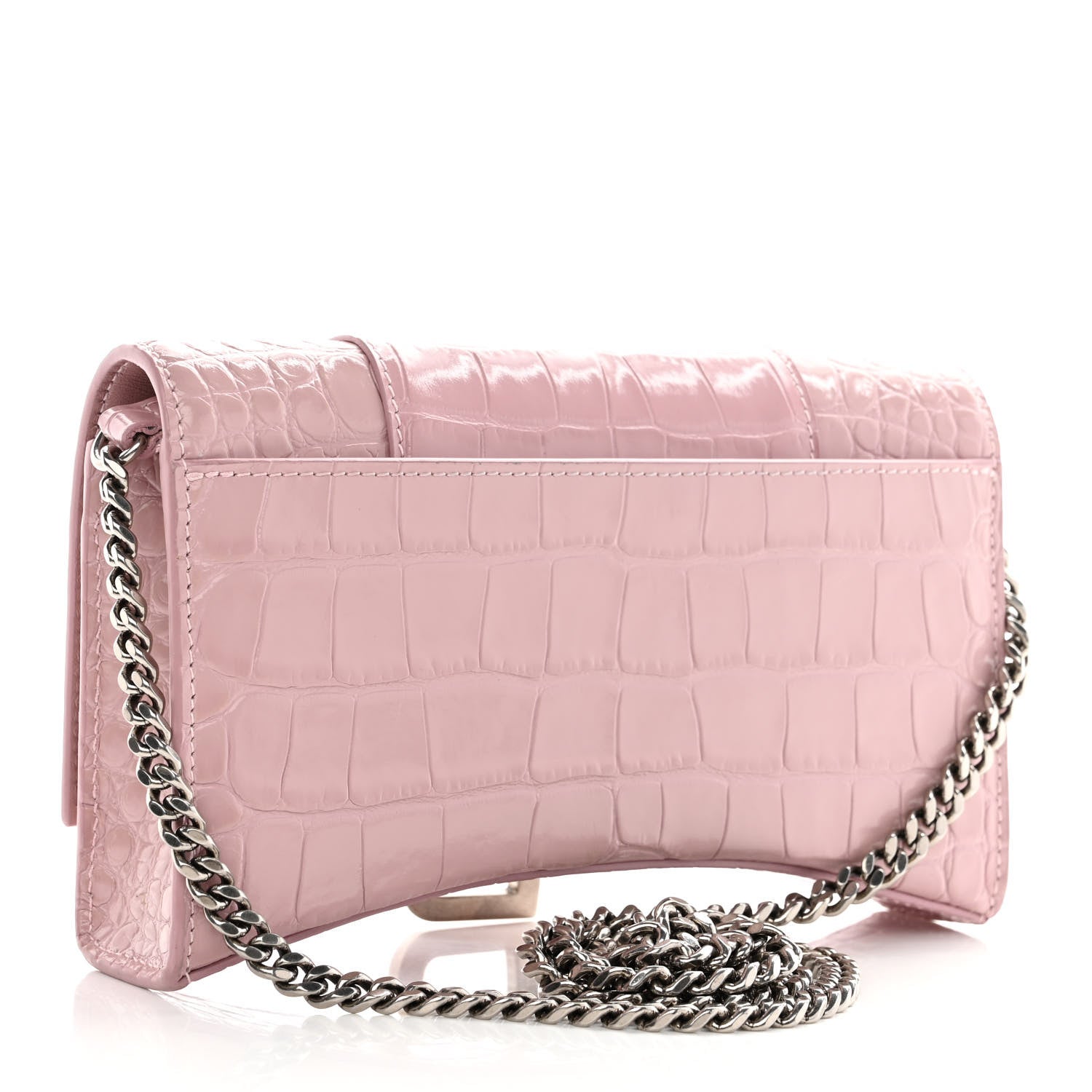 Balenciaga Shiny Calfskin Crocodile Embossed Hourglass Chain Bag Powder Pink 3 of 9