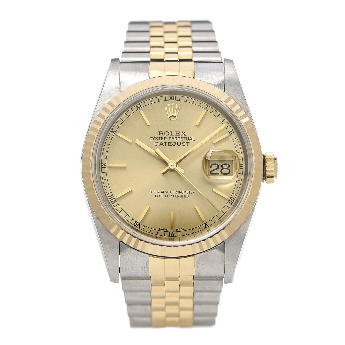 Stainless Steel 18K Yellow Gold 36mm Oyster Perpetual Datejust Watch Champagne 16233