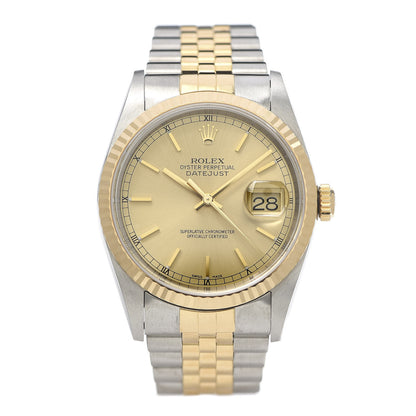 Rolex Stainless Steel 18K Yellow Gold 36mm Oyster Perpetual Datejust Watch Champagne 16233 1 of 6