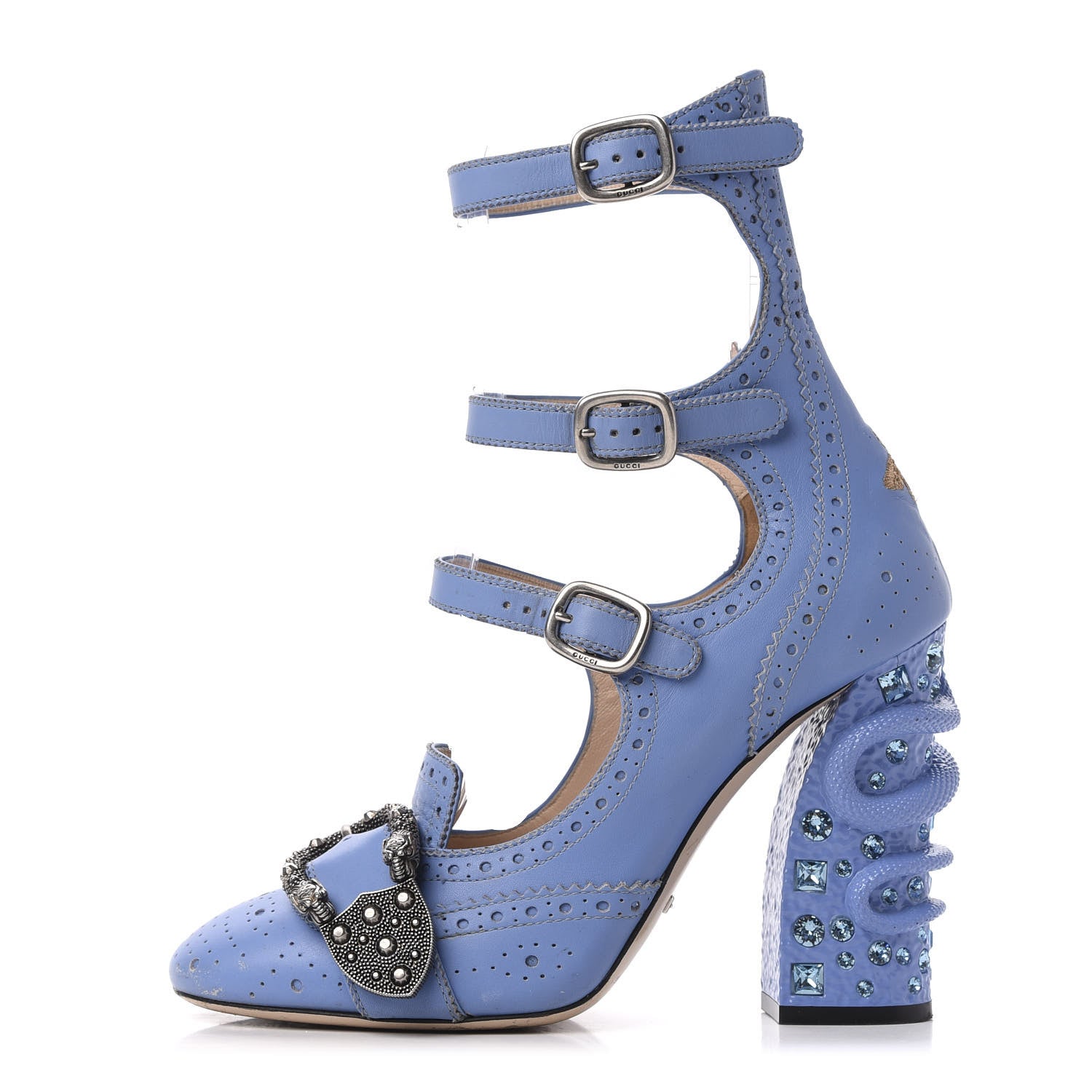 Gucci Calfskin Queercore Mid Calf Loafer Pumps 38 Sky Blue 1 of 10