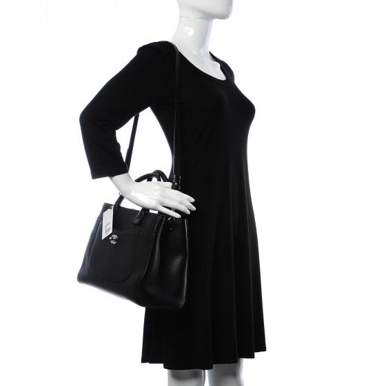 Grained Calfskin Small Neo Executive Shopper Tote Black