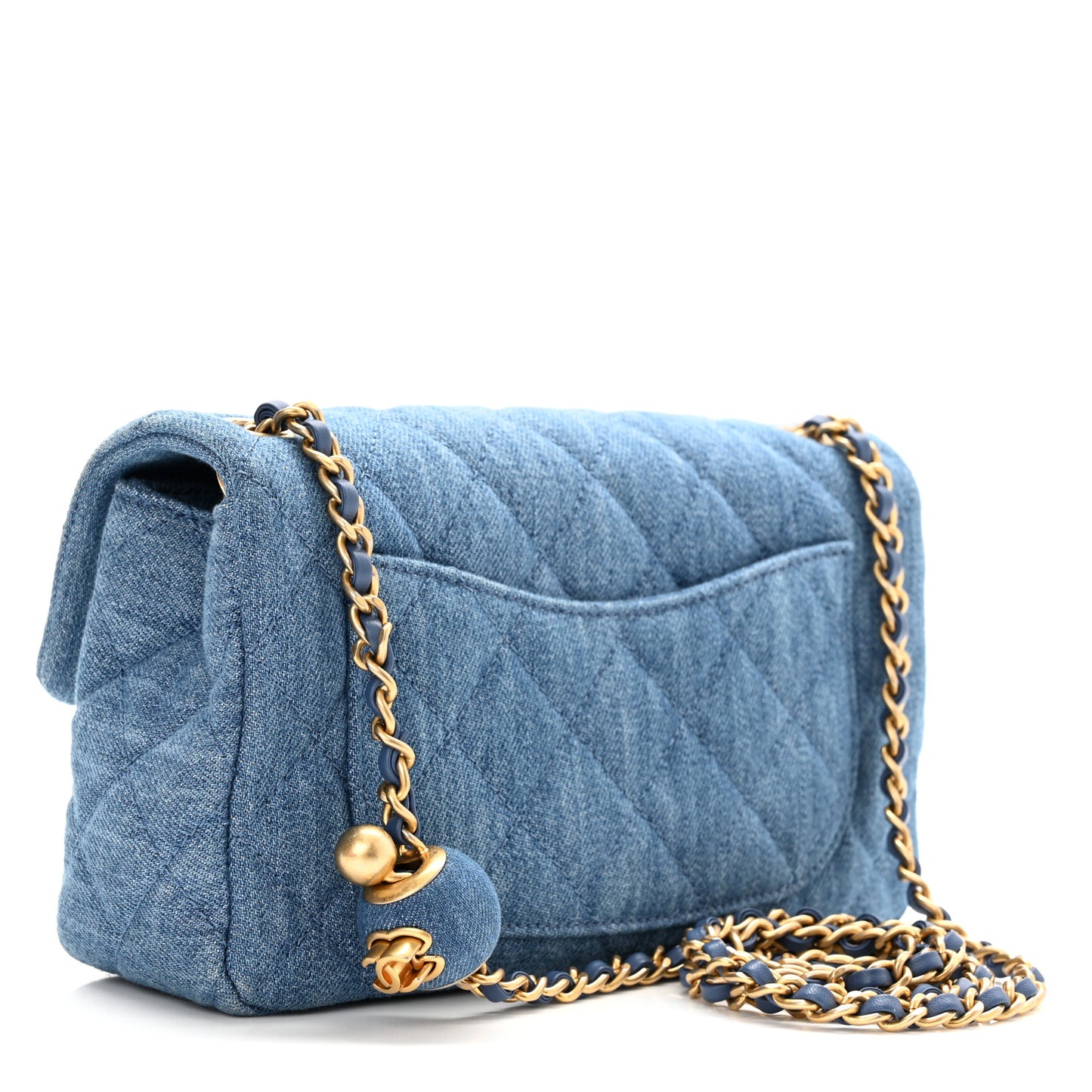 Denim Quilted Mini Pearl Crush Rectangular Flap Blue