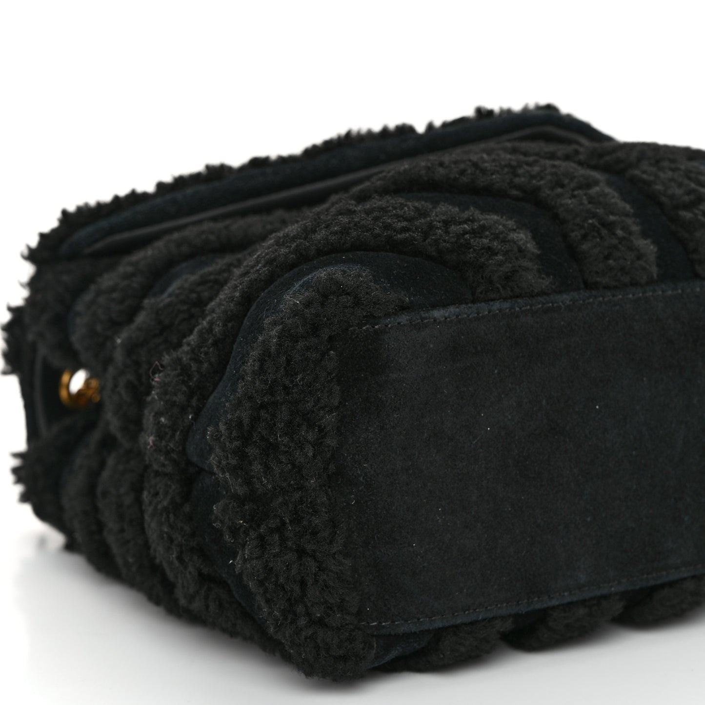 Suede Shearling Y Quilted Monogram Small Loulou Chain Satchel Black