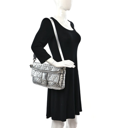 Fendi Vitello Catalan Mirror FF 1974 Embossed Large Baguette Argento 2 of 8