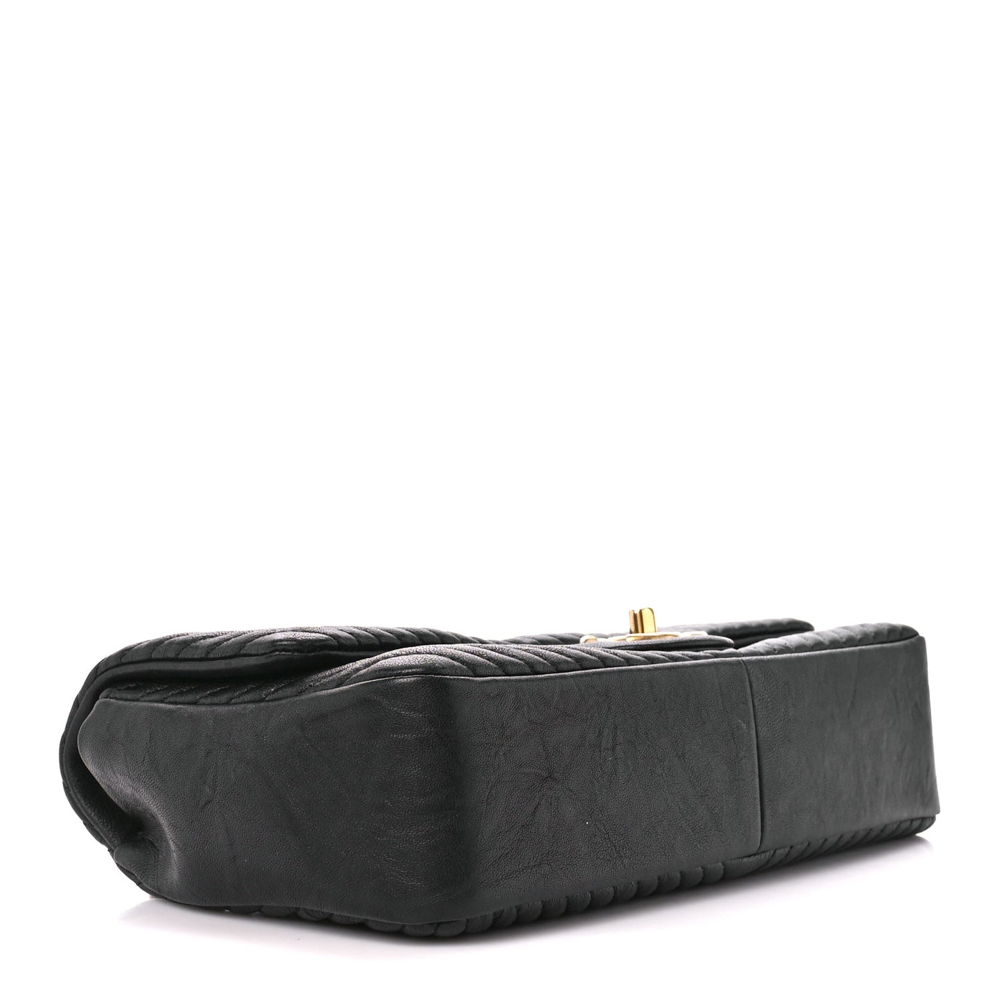 Calfskin Chevron Quilted Medium Surpique Flap Black