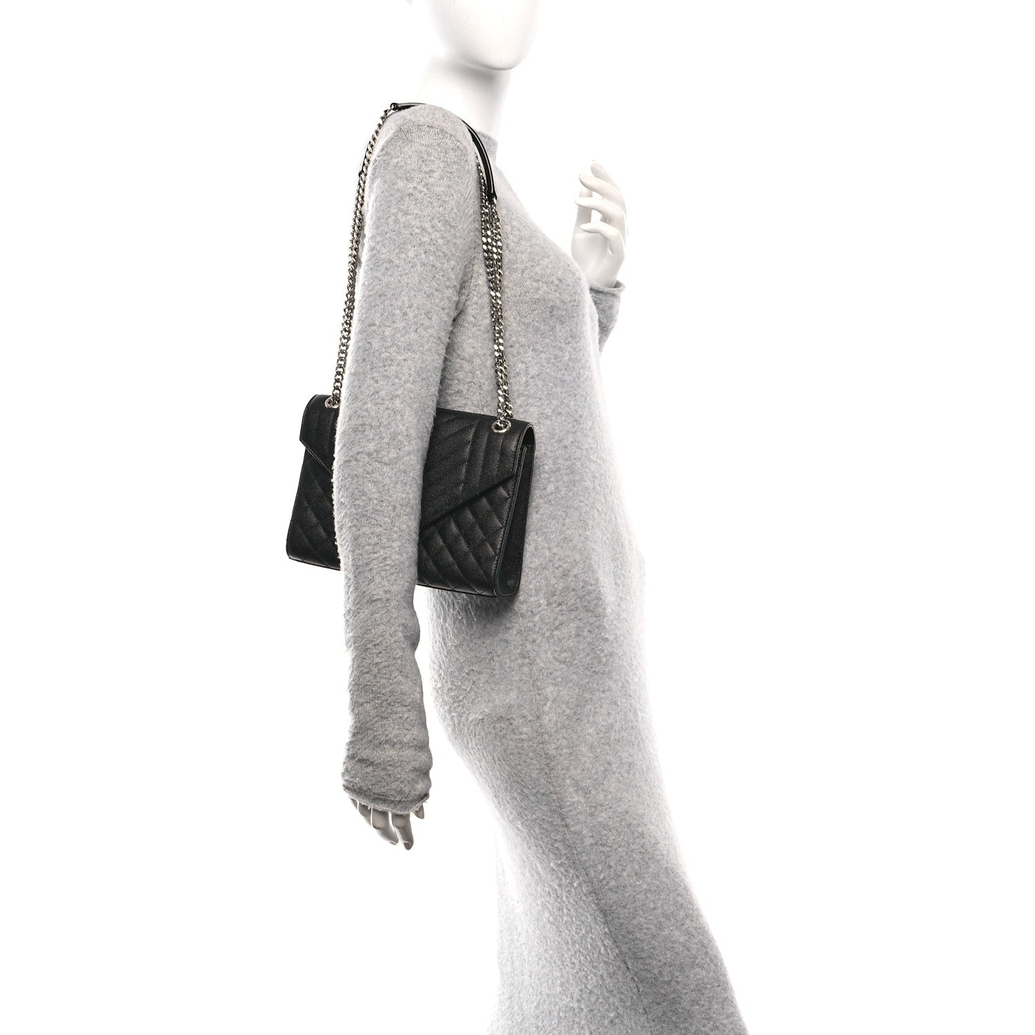 Saint Laurent Grain De Poudre Textured Mixed Matelasse Triquilt Medium Monogram Satchel Black 2 of 10