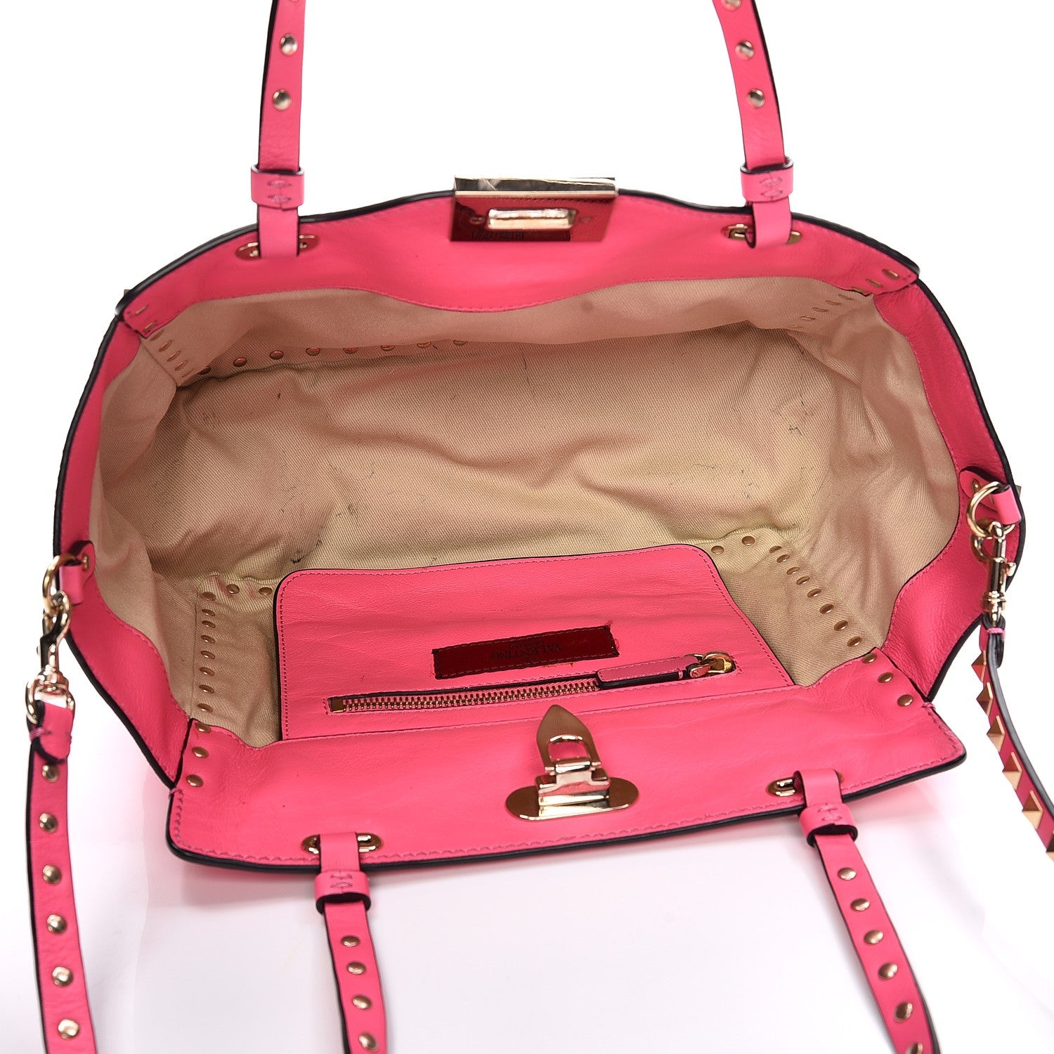 Valentino Garavani Vitello Small Rockstud Tote Fuxia Fluo 6 of 10