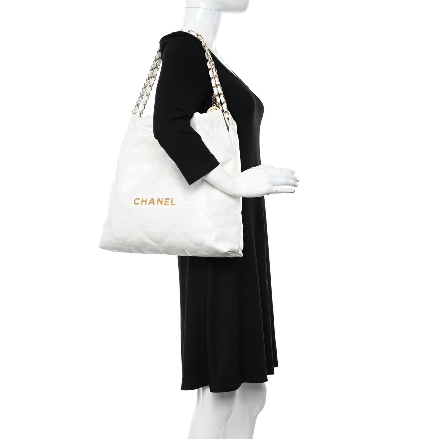Shiny Calfskin Quilted Chanel 22 White
