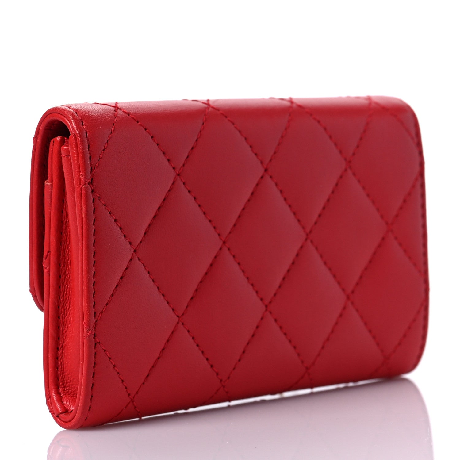 Chanel Lambskin Quilted Flap Card Holder Red 3 of 9