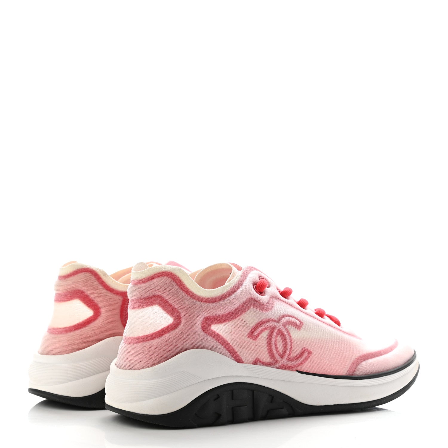 Chanel Calfskin Mesh Lycra Womens Logo Sneakers 37 White Red 4 of 7