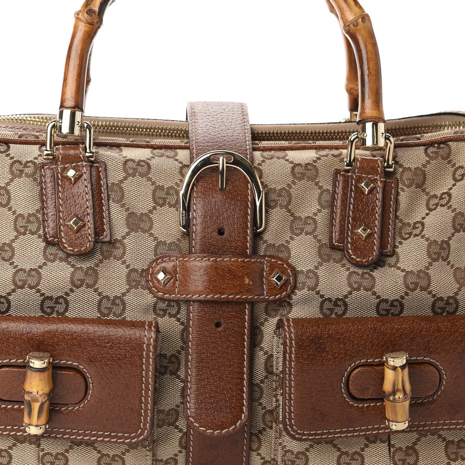 Gucci Monogram Canvas Bamboo Top Handle Bag Brown 13 of 13