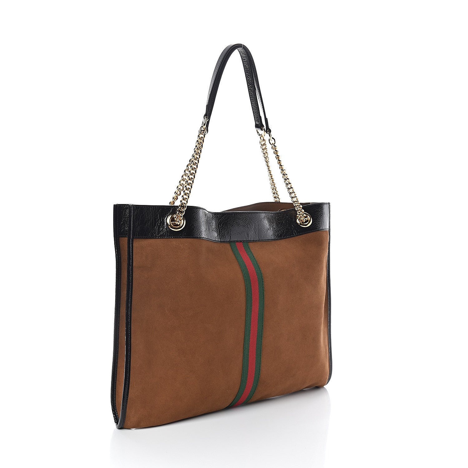 Gucci Suede Patent Large Rajah Chain Tote Nocciola Black 3 of 9
