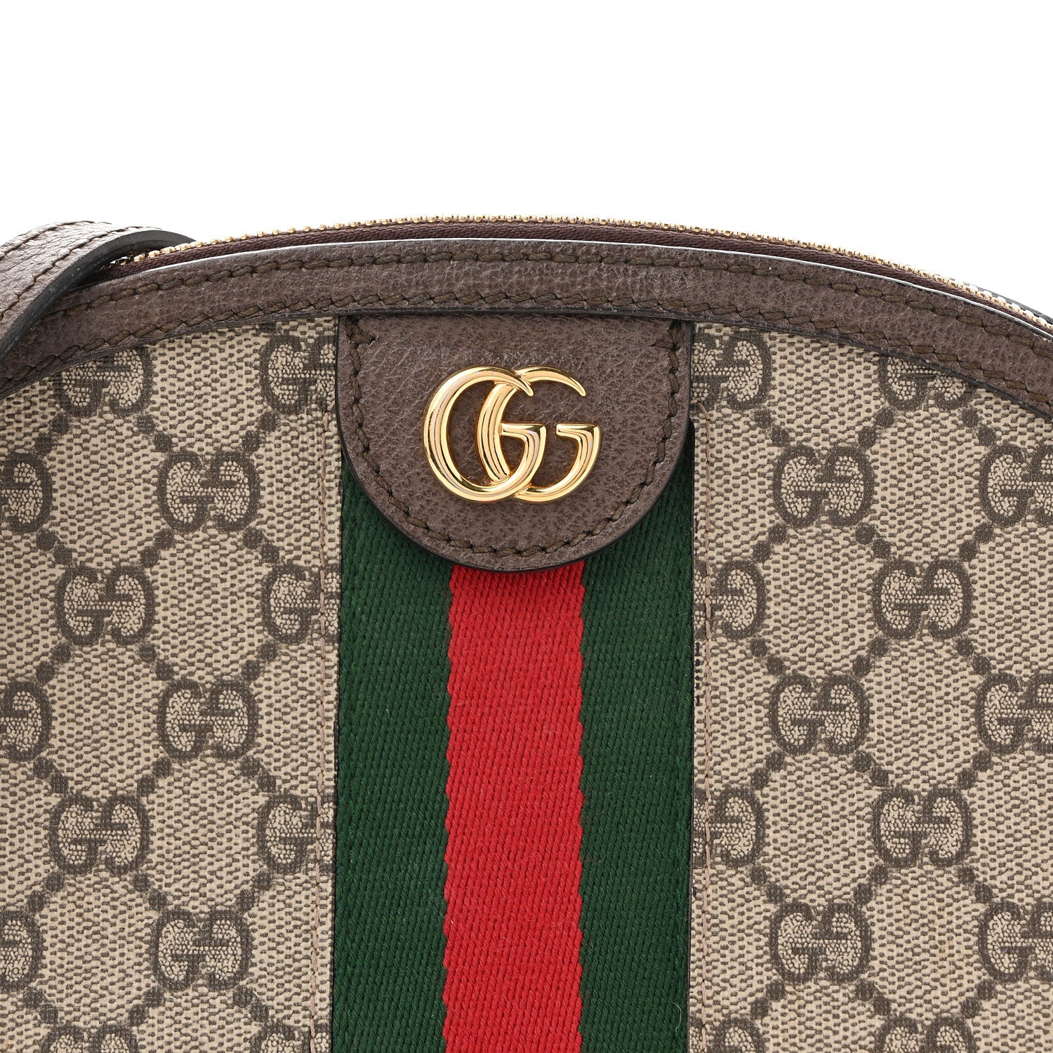 Gucci GG Supreme Monogram Textured Dollar Calfskin Web Small Ophidia Dome Shoulder Bag Beige Ebony New Acero 8 of 13