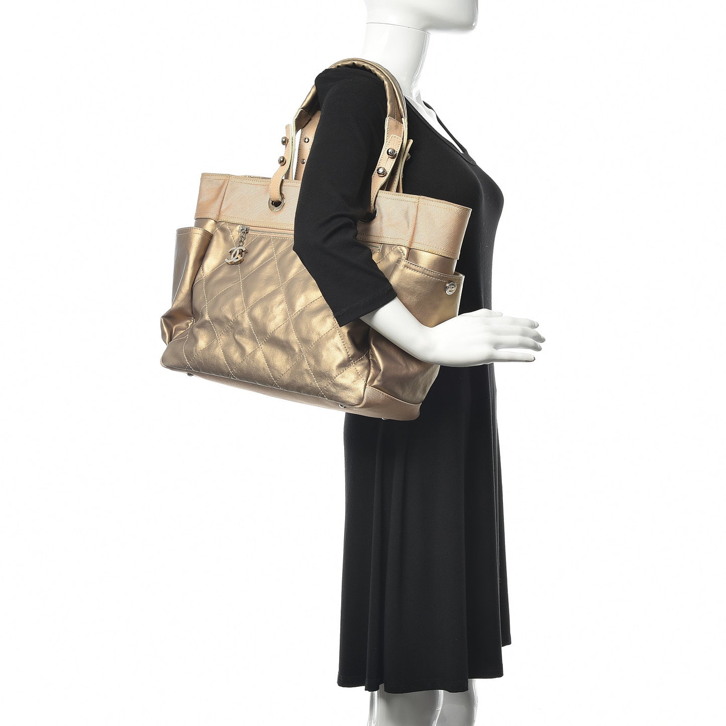 Metallic Coated Canvas Large Paris Biarritz Tote Gold