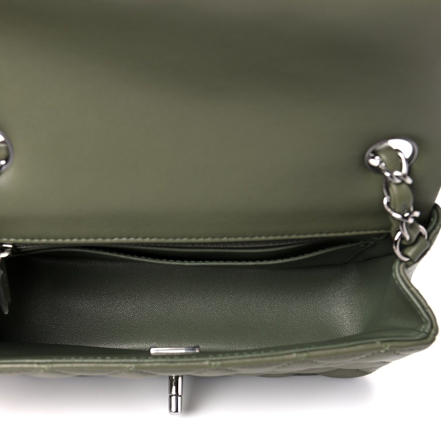 Lambskin Quilted Mini Rectangular Flap Green