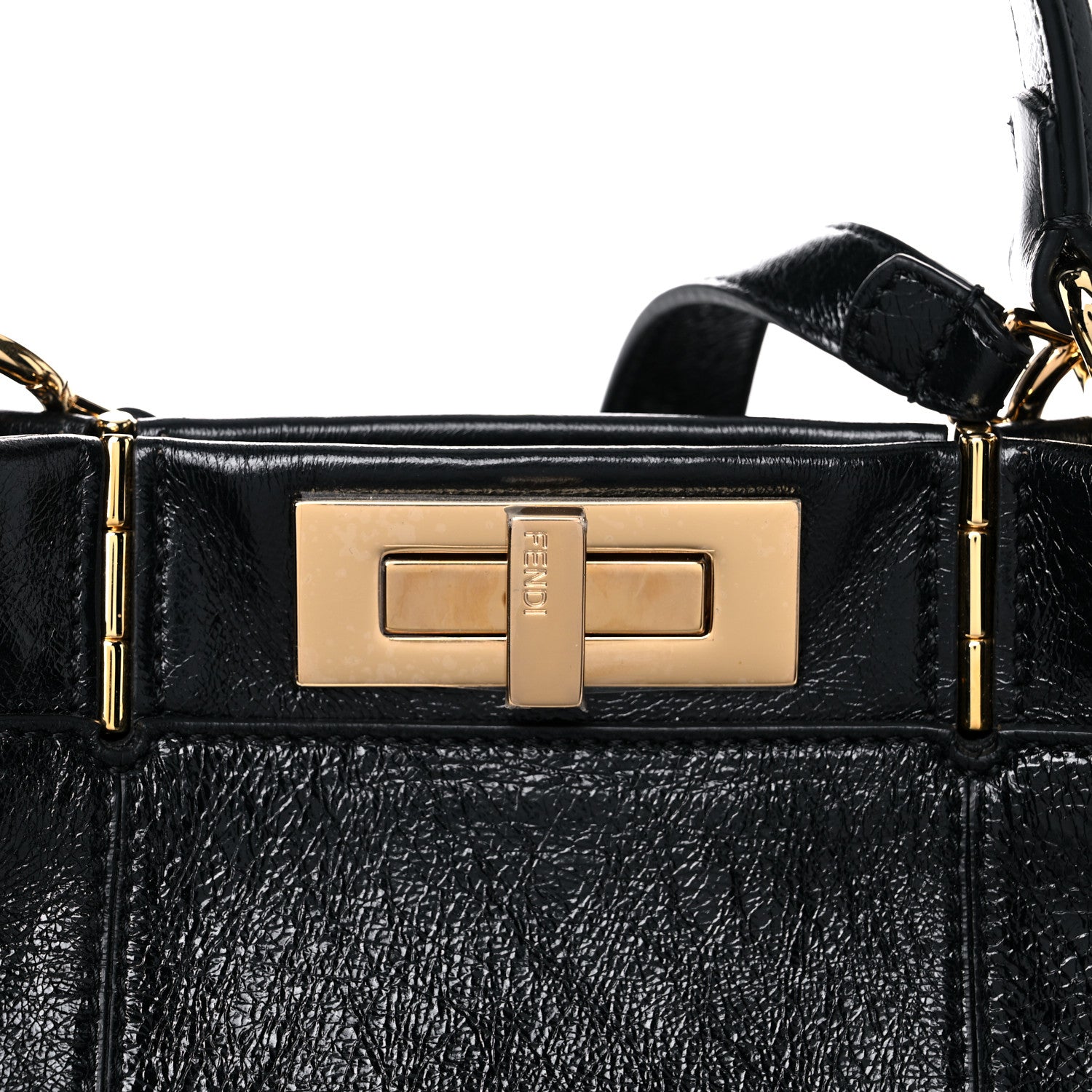 Fendi Agnello Old Shine Medium Peekaboo Iconic Satchel Black 14 of 16