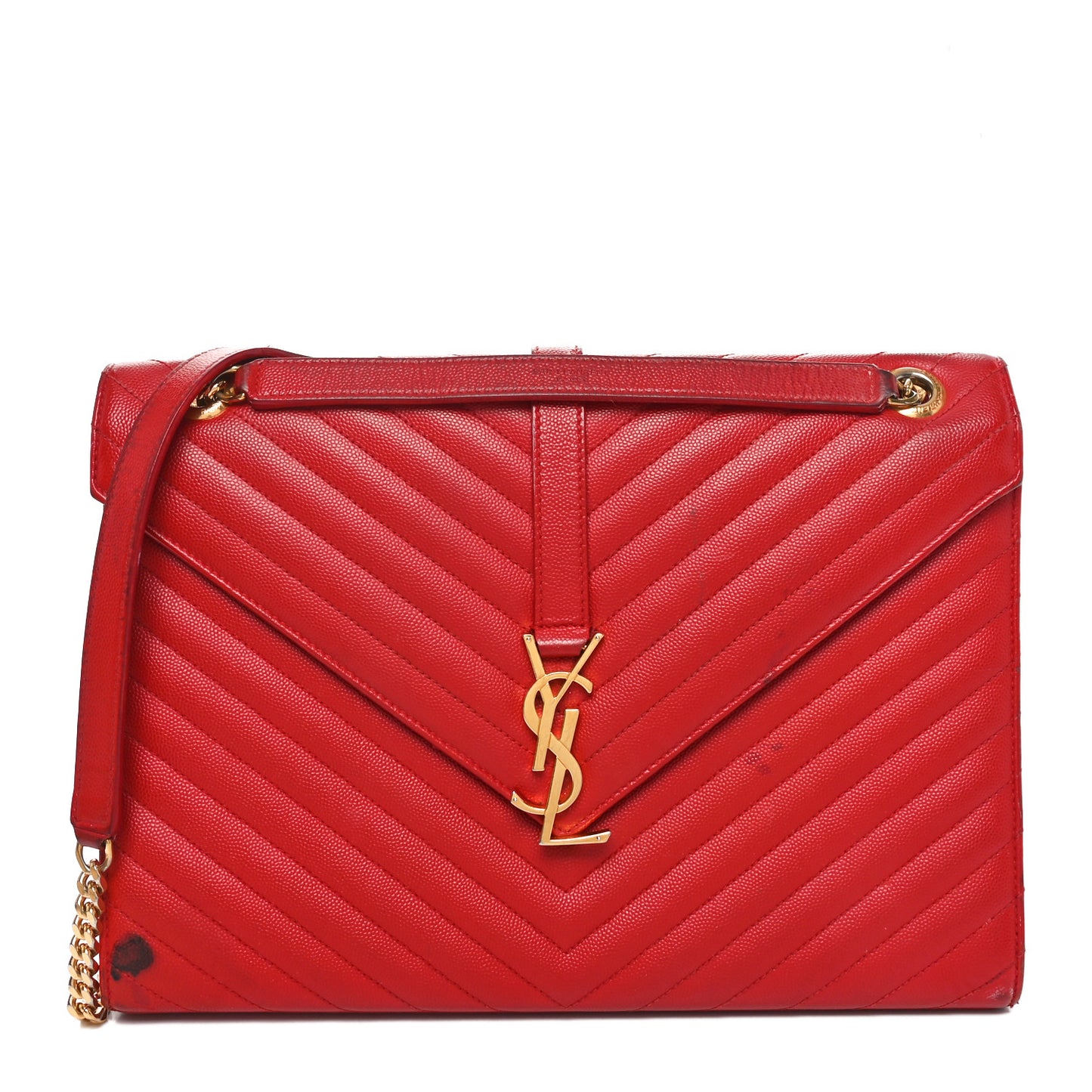 Grain De Poudre Matelasse Chevron Large Monogram Satchel Lipstick Red