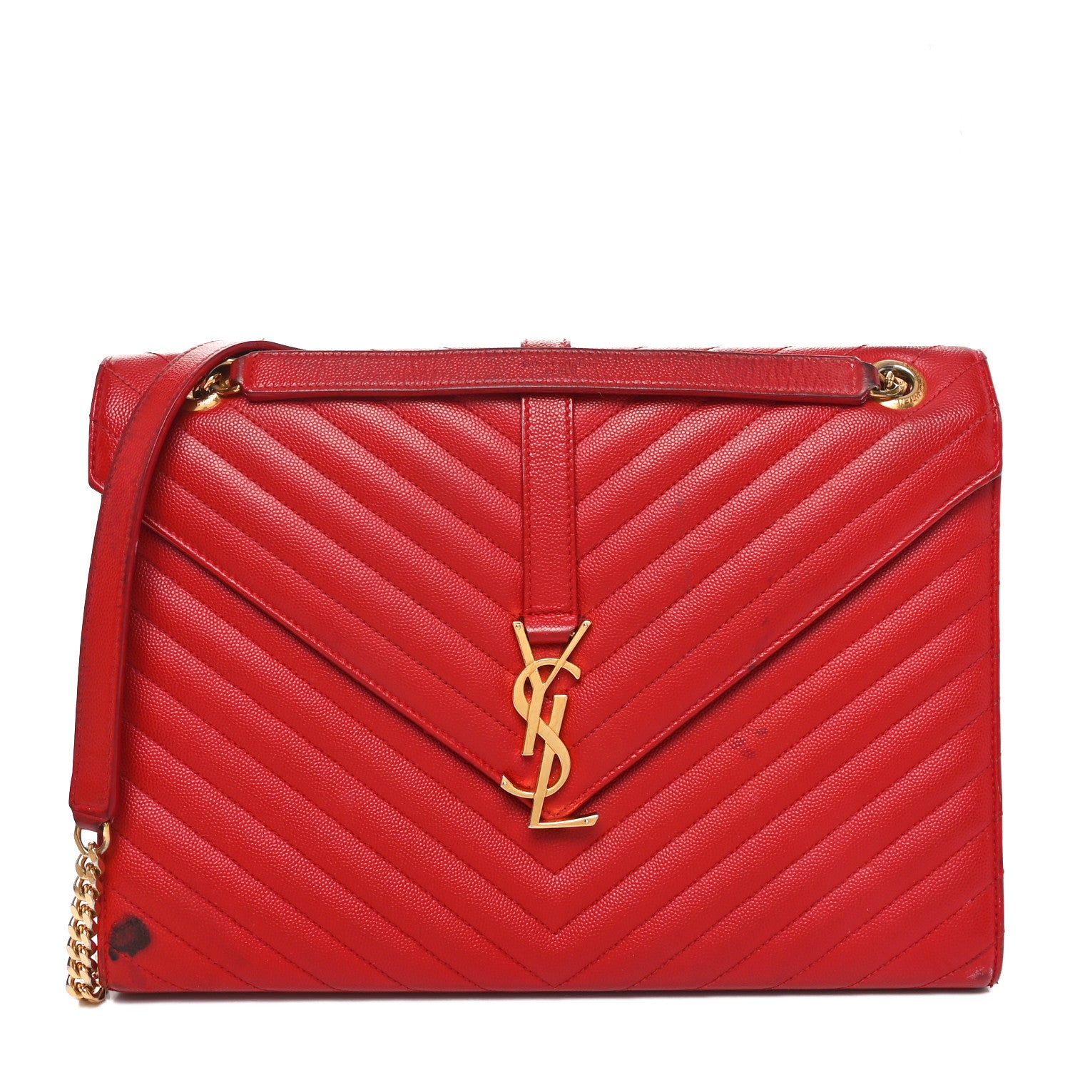 Saint Laurent Grain De Poudre Matelasse Chevron Large Monogram Satchel Lipstick Red 1 of 11