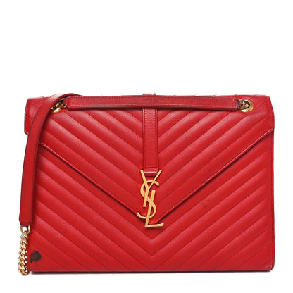Saint Laurent Grain De Poudre Matelasse Chevron Large Monogram Satchel Lipstick Red 1 of 11