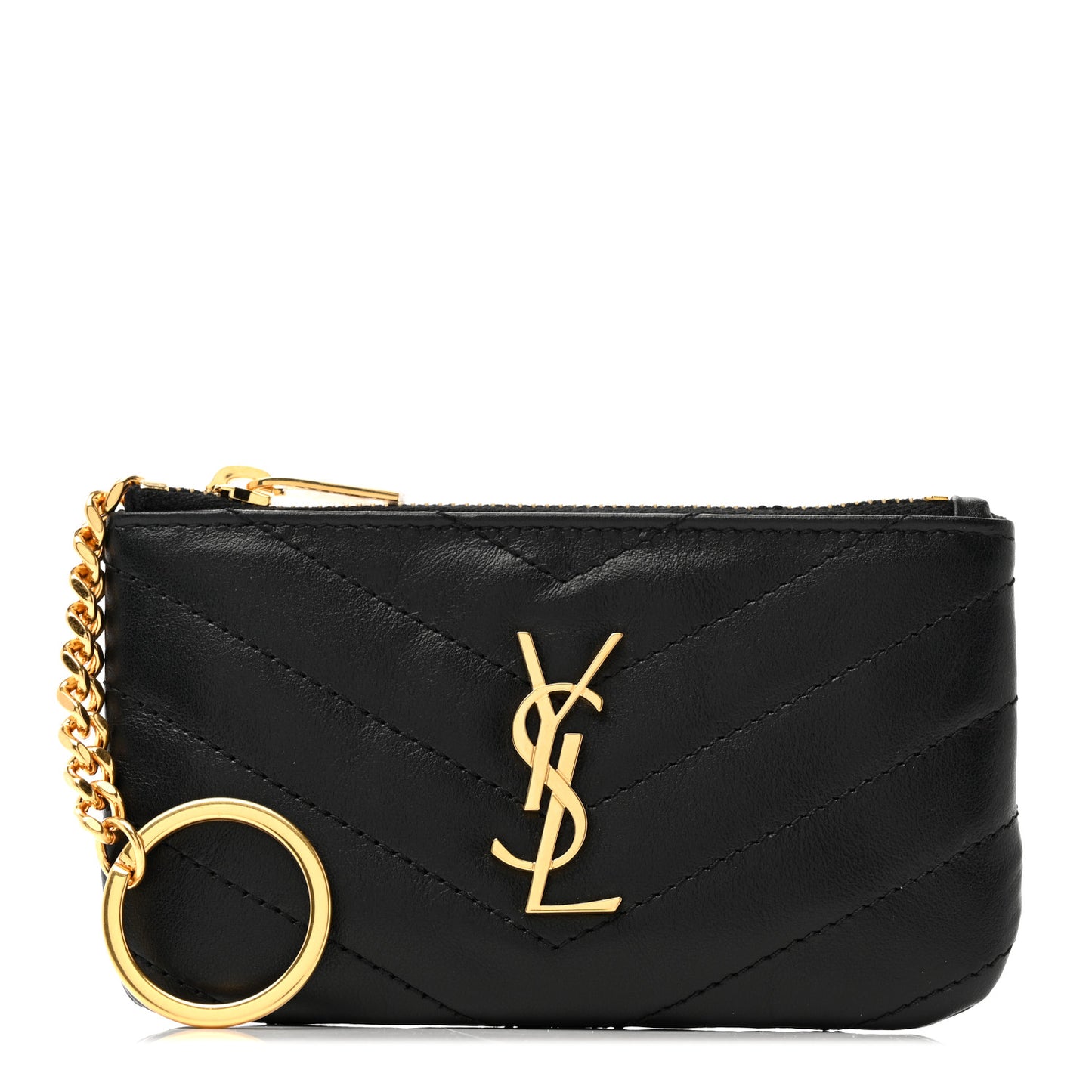 Calfskin Matelasse Monogram Key Pouch Black