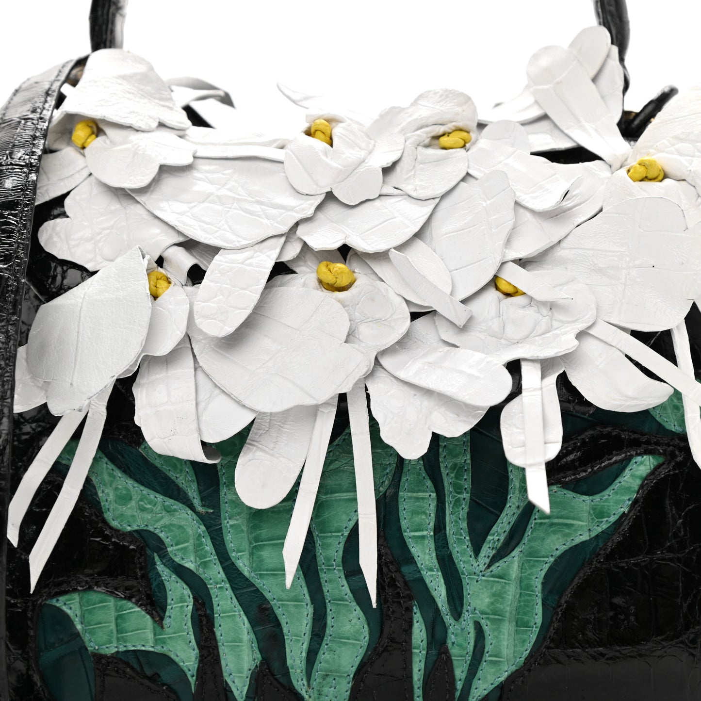Crocodile Floral Lily Top Handle Bag