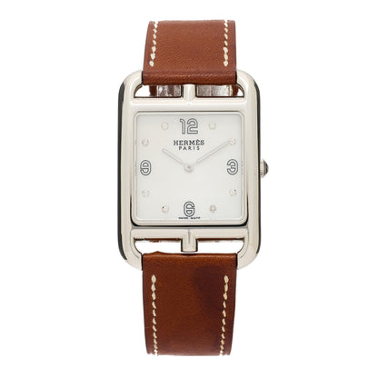 Hermes Stainless Steel Barenia Diamond Mother of Pearl 29mm Cape Cod Quartz Watch Fauve 1 of 5