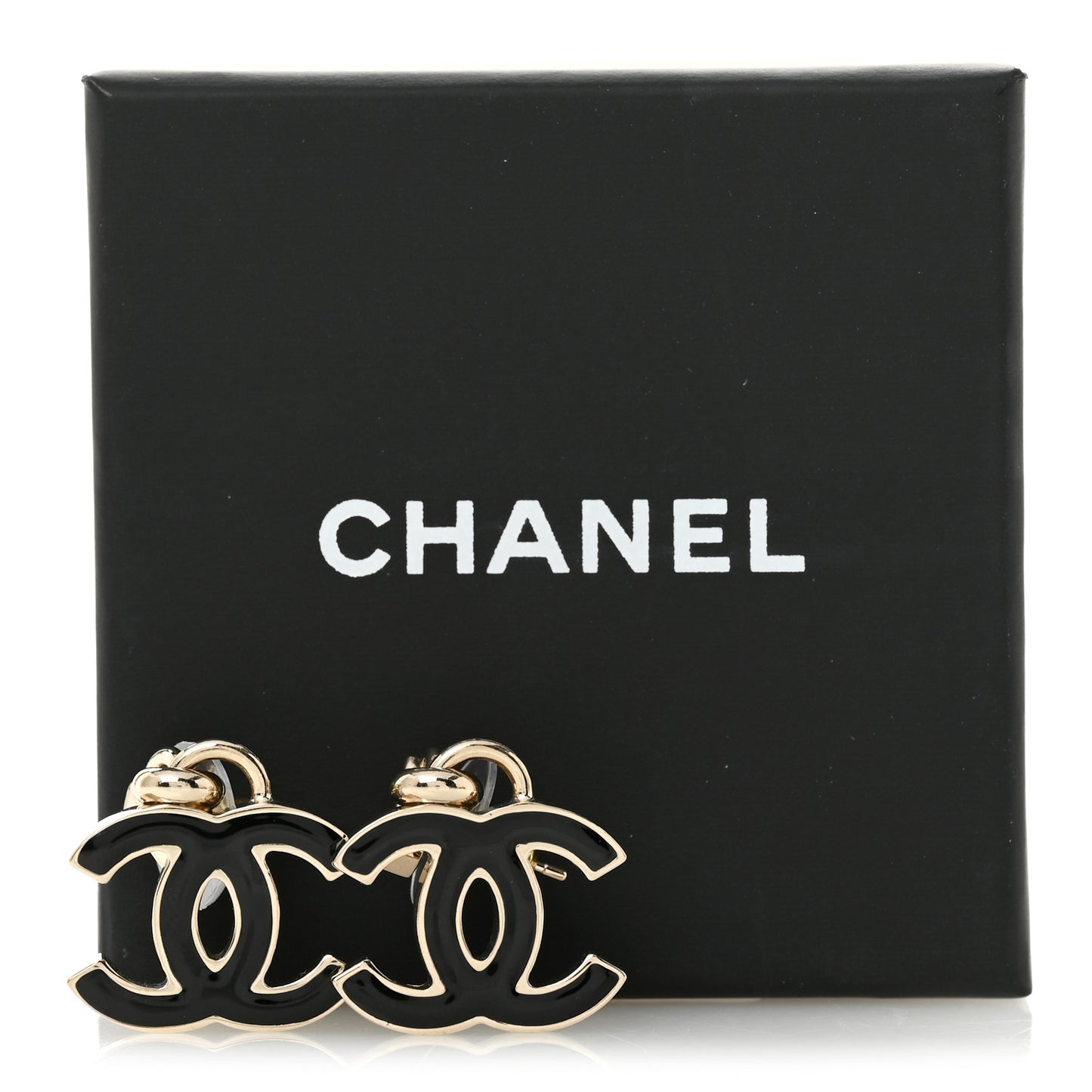 Enamel CC Drop Earrings Black