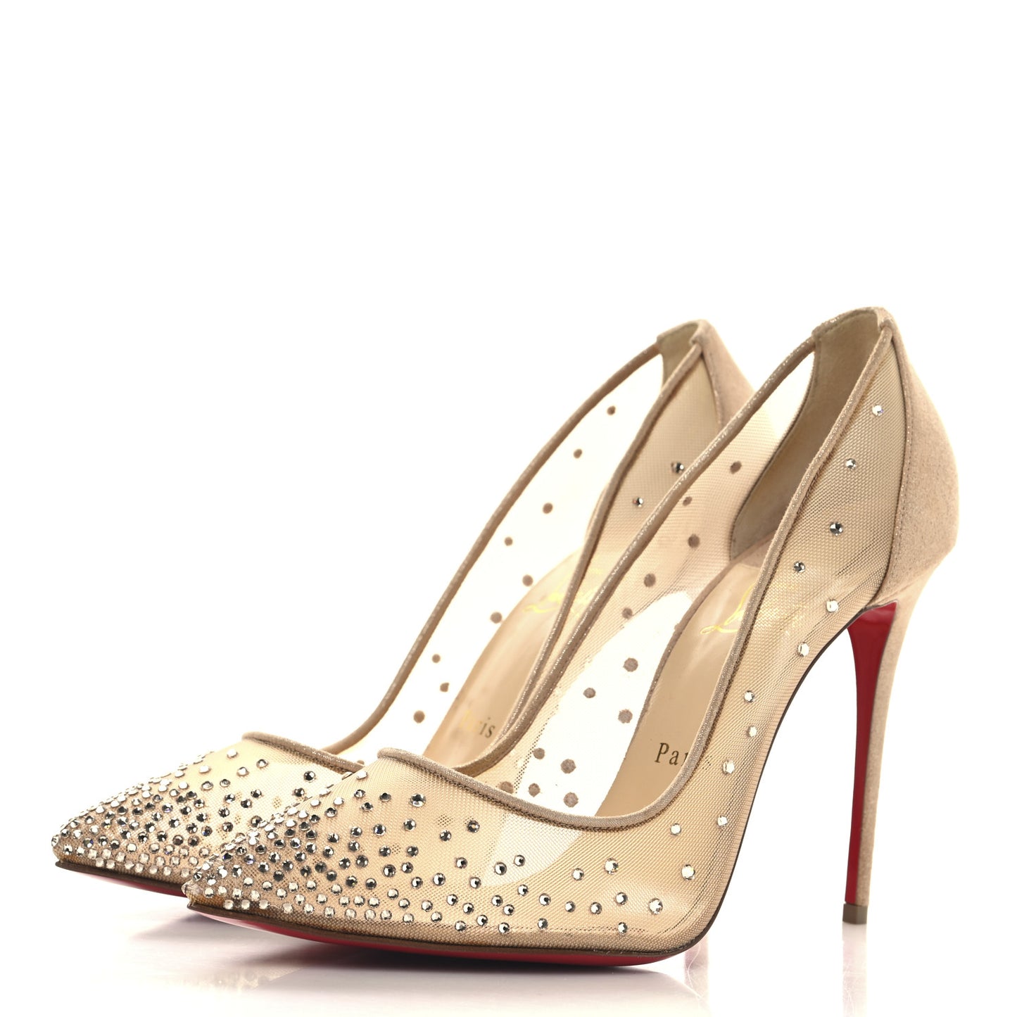Suede Lame Crystal Strass Follies 100 Pumps  39.5 Light Silk