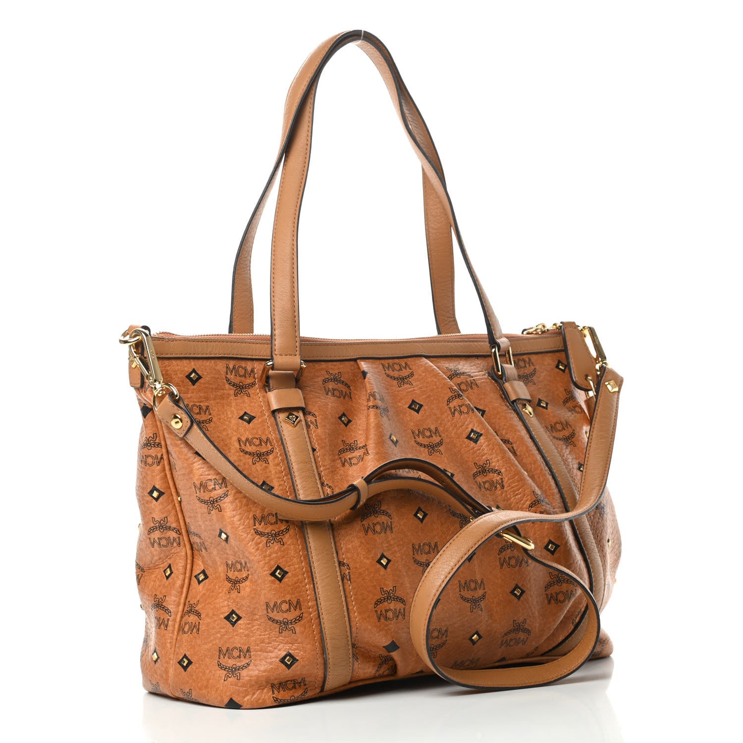 MCM Visetos Medium Essentials Shopper Tote Cognac 3 of 12