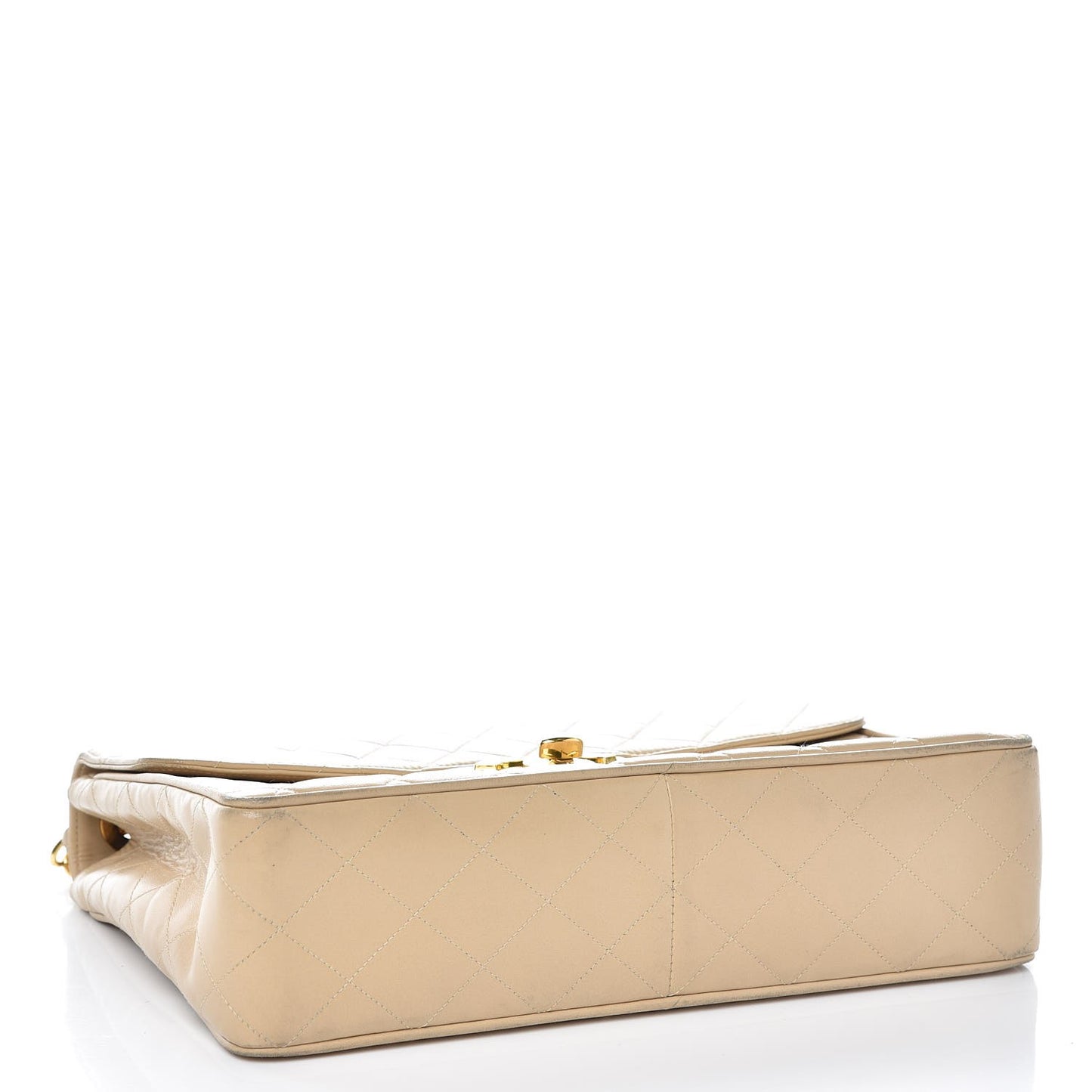 Lambskin Quilted Jumbo Single Flap Light Beige