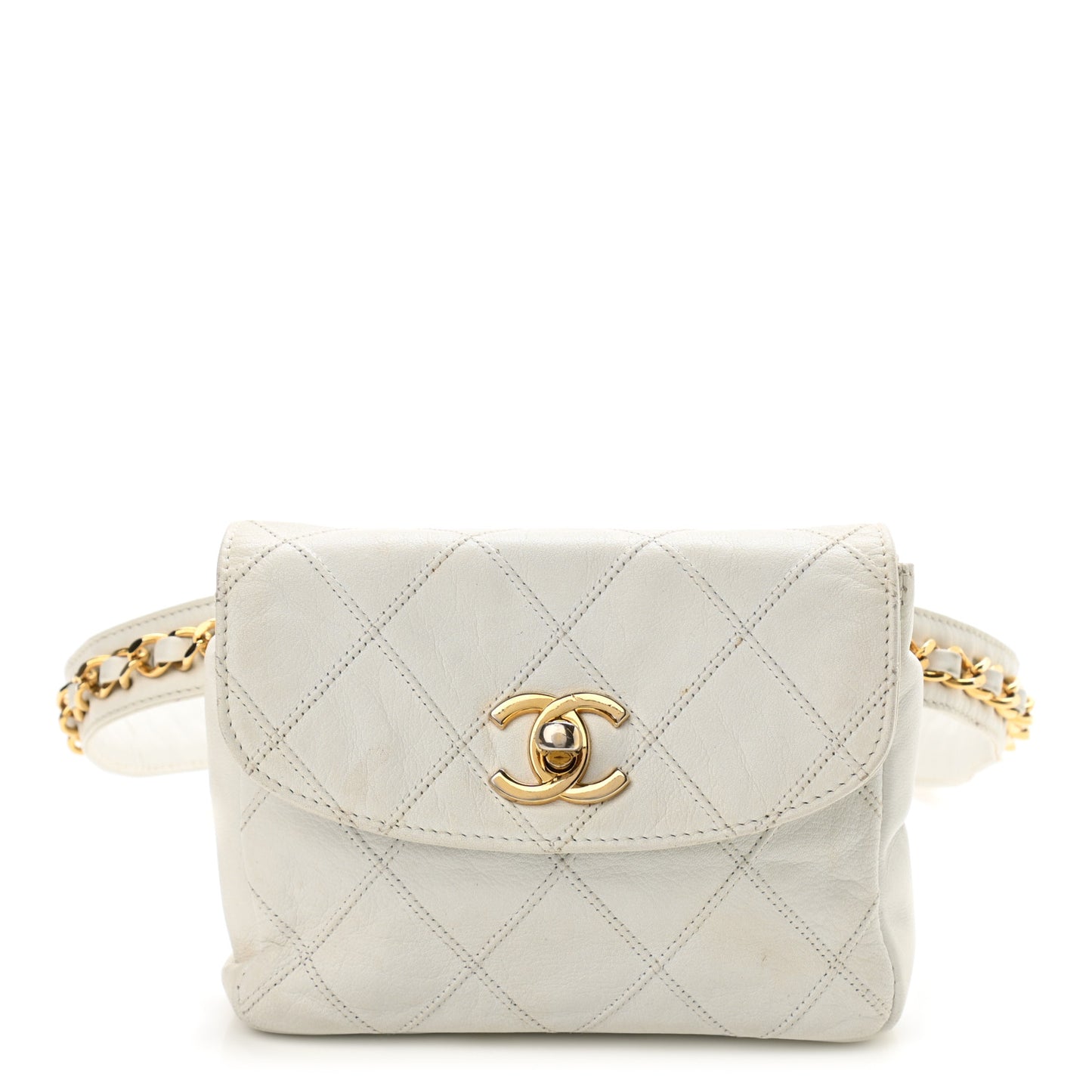 Lambskin Quilted Flap Waist Belt Bag 70 28 White