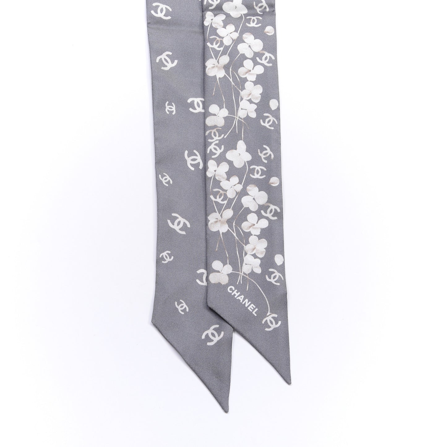 Silk CC Slim Bandeau Scarf Gray Ecru