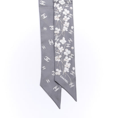 Chanel Silk CC Slim Bandeau Scarf Gray Ecru 2 of 3
